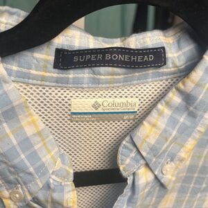 Columbia Men's Light Blue and Yellow Plaid Shirt MED - Performance Fishing Gear